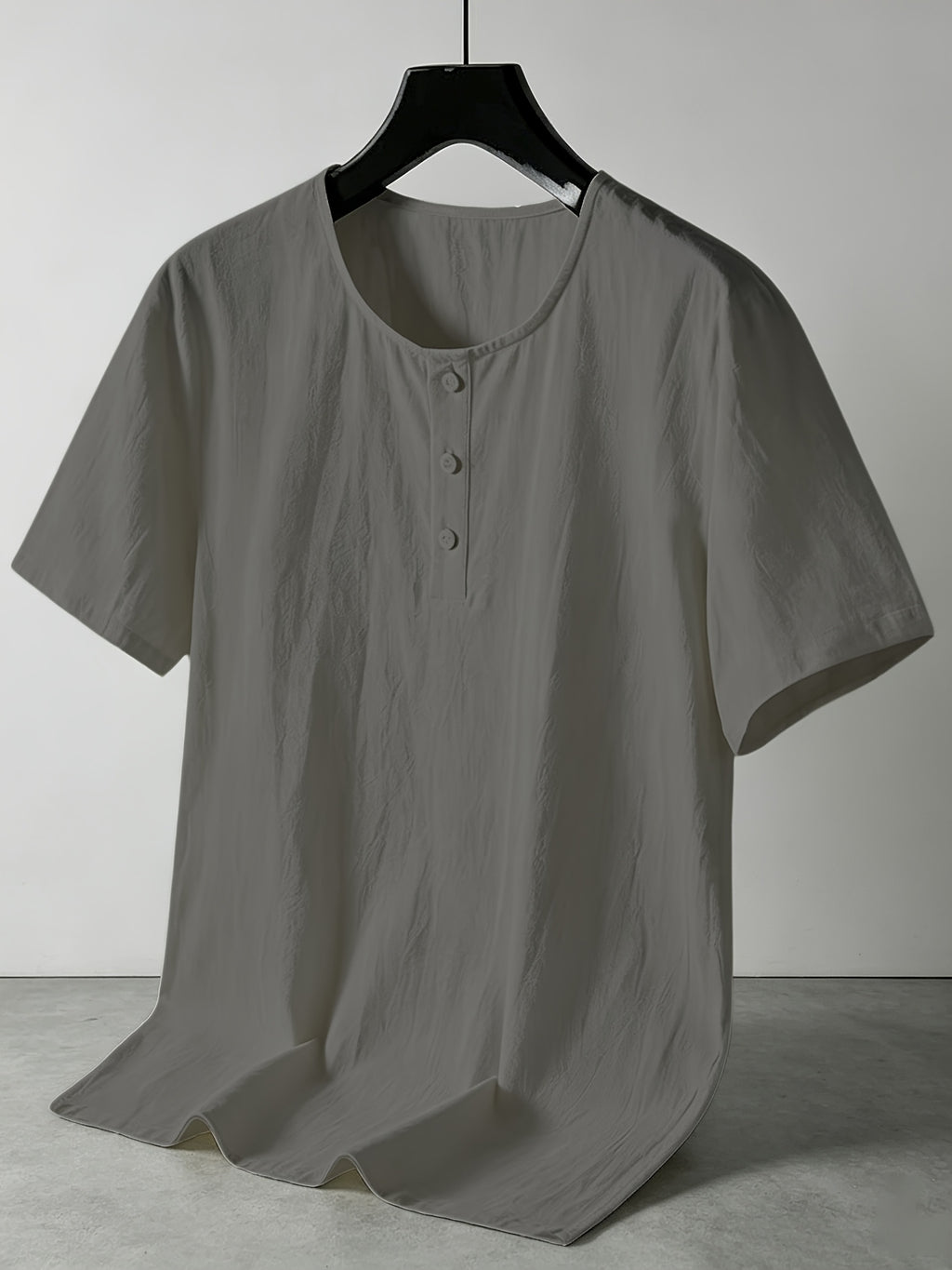 Men'S Summer -Linen Half-Zip Short Sleeve T-Shirt - Dark Gray