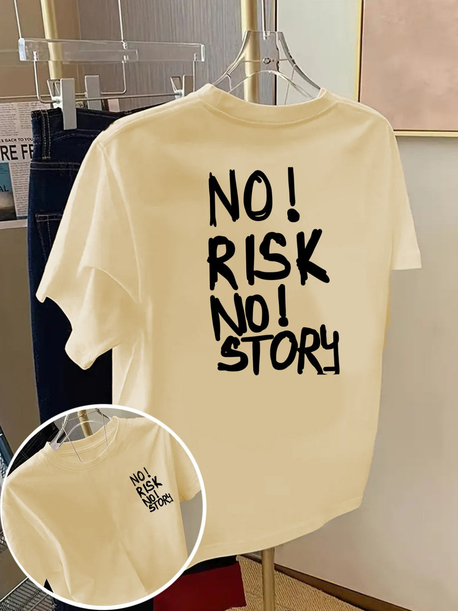 Front And Back Adventure Spirit, Inspirational Slogan Print Round Neck Women'S Short-Sleeved T-Shirt, Casual And Comfortable, Soft And Breathable, Classic Design, Versatile for Everyday Wear, Good Elasticity, Suitable for All Seasons - Apricot