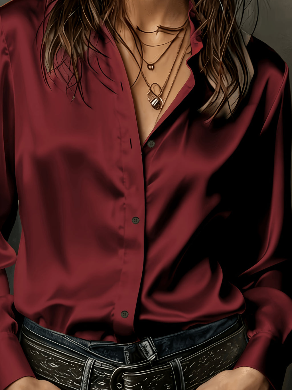 Women's All-Season Commuter Satin Shirt - Burgundy