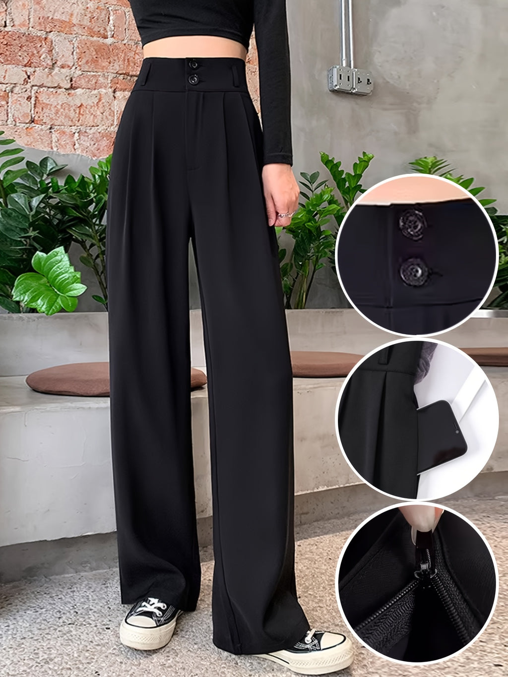Ice Fiber Fabric Cool Touch Ultra-Thin Summer Women's Long Pants, 2026 Spring/Summer New Style Slim Fit Suit Pants, Trendy Women's Pants, Wide-Leg Loose Fit, Widened Cut, Loose Size, Suitable for Women's Summer Wide-Leg Pants, Draped Straight-Leg - Black
