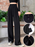 Ice Fiber Fabric Cool Touch Ultra-Thin Summer Women's Long Pants, 2026 Spring/Summer New Style Slim Fit Suit Pants, Trendy Women's Pants, Wide-Leg Loose Fit, Widened Cut, Loose Size, Suitable for Women's Summer Wide-Leg Pants, Draped Straight-Leg - Black