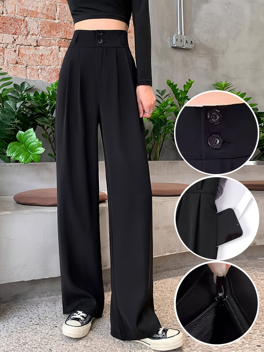 Ice Fiber Fabric Cool Touch Ultra-Thin Summer Women's Long Pants, 2026 Spring/Summer New Style Slim Fit Suit Pants, Trendy Women's Pants, Wide-Leg Loose Fit, Widened Cut, Loose Size, Suitable for Women's Summer Wide-Leg Pants, Draped Straight-Leg - Black