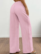 Women's Plus Size Elegant Loose-Fit Wide- Sleep-Pants - Soft Stretch Lazy-Wake Bed Pants Suitable for Home, Travel & Pajamas - Machine Washable Year-Round Comfortable Nightwear (Non-) - Powder 1