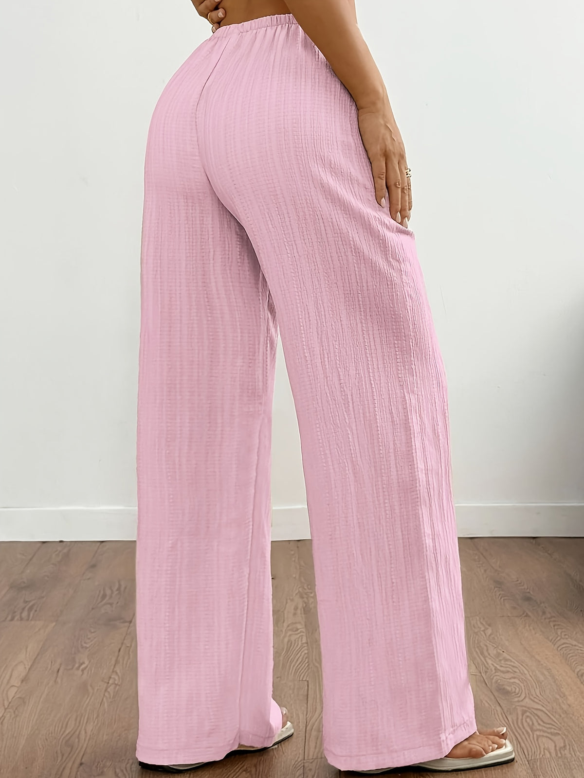 Women's Plus Size Elegant Loose-Fit Wide- Sleep-Pants - Soft Stretch Lazy-Wake Bed Pants Suitable for Home, Travel & Pajamas - Machine Washable Year-Round Comfortable Nightwear (Non-) - Powder 1