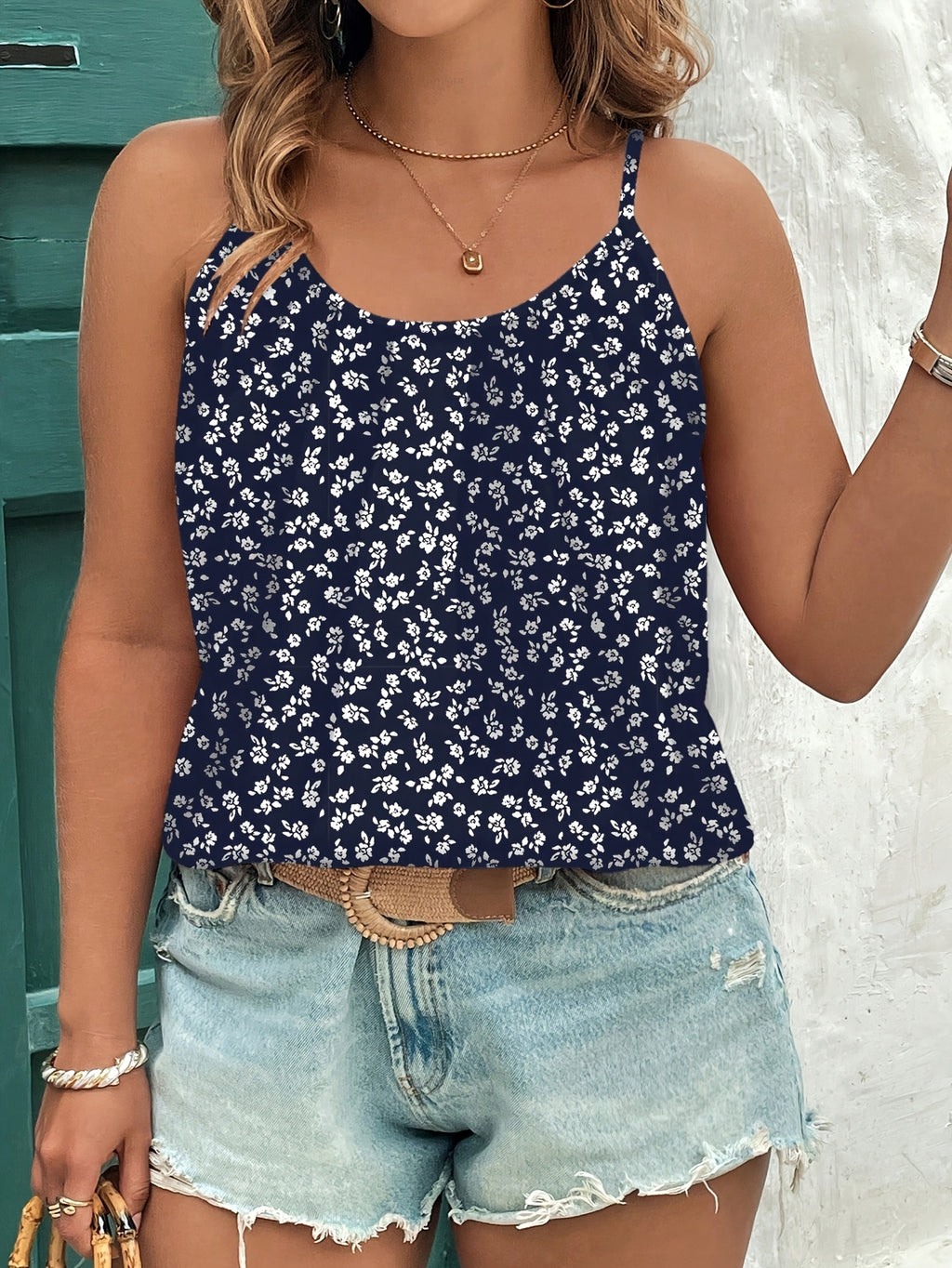 Women's Casual Fashion Tank Top - Blue+White