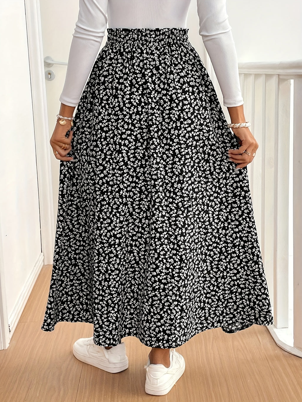 Summer Gentle Style Floral Women'S Skirt with Drape And Flowing A-Line Long Skirt - Mixed colors