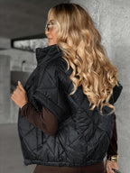 Women'S Sleeveless Short Jacket - Full Zipper Front Closure, with Pockets, Structured Fitted Coffee-Colored Coat, Suitable for Casual And Formal Occasions - Coffee-Colored Jacket for Daily Or Formal Wear - Machine Washable Layered Clothing - Fashion - Black