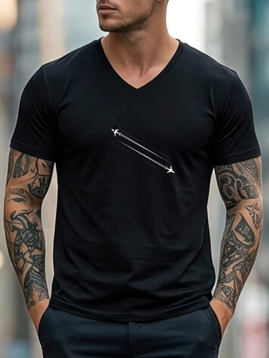 Casual Style Men'S T-Shirt Star Trail Design Summer Wear Gift for Him - Black