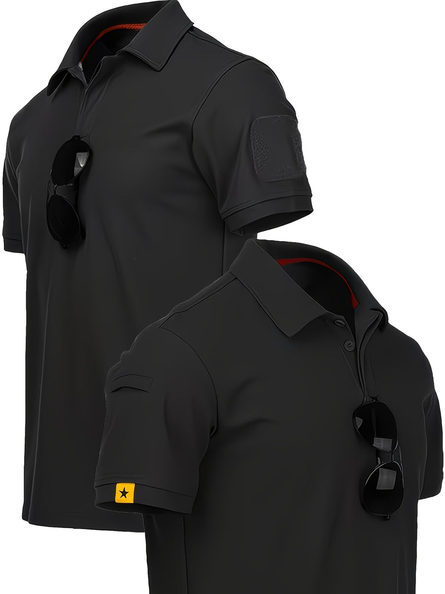 2pcs Summer Quick-Dry Lightweight Breathable Men'S Short Sleeve Loose T-Shirt Breathable Lapel T-Shirt Outdoor Riding Casual Short Sleeve Top, Additions Not Included - Black And Green