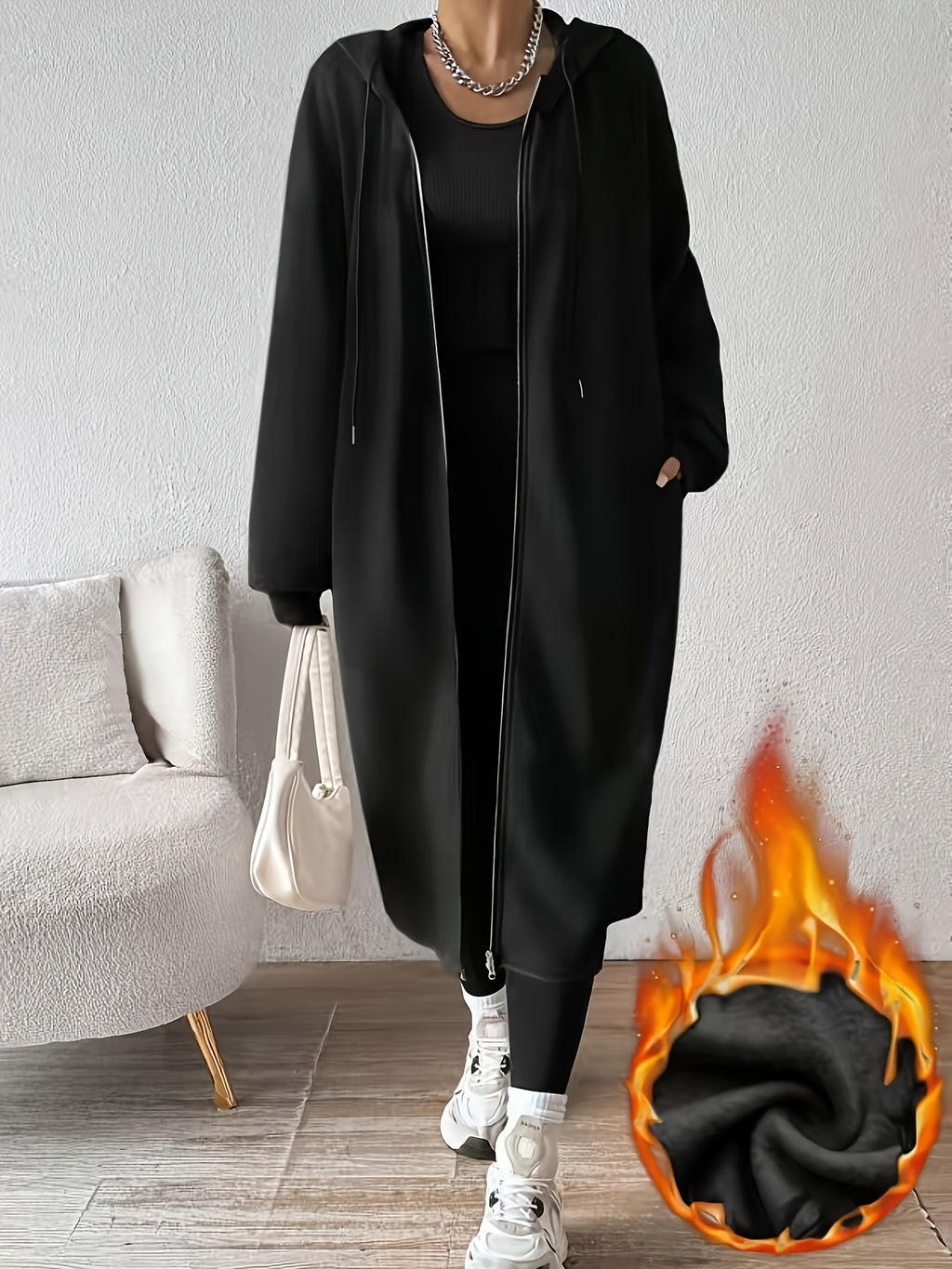 Women's Fashion Color Block Zip-Up Jacket - Black