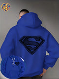 Warner Bros. Superman Sketch Print Hooded Sweatshirt, Men's Loose Fit Casual Top, Versatile and Comfortable Autumn/Winter Sweatshirt - Blue