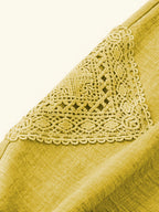 Women's Color Block Lace Casual Drawstring Waist Bow Capri Pants with Pockets - Bright Yellow