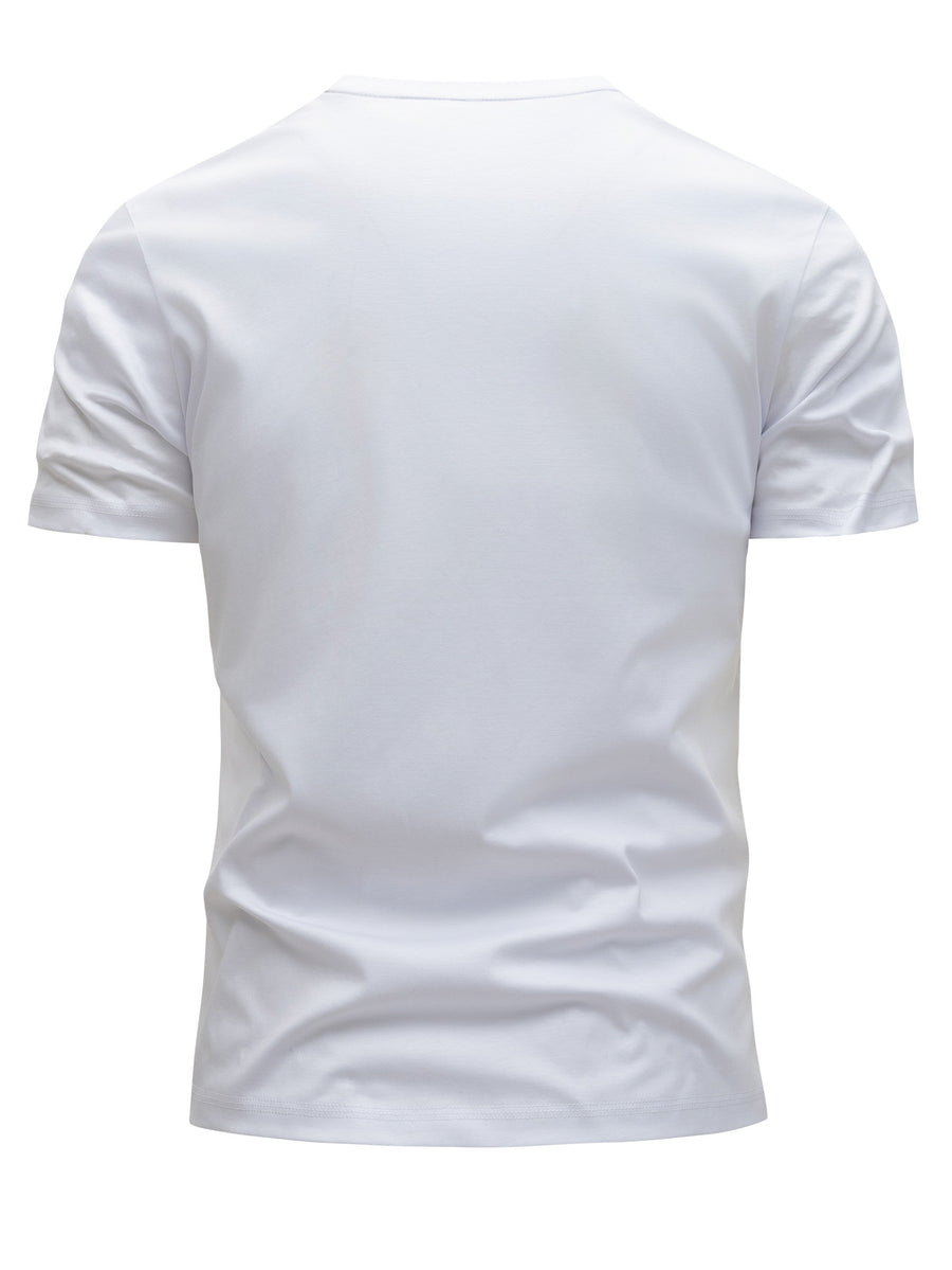 100% Cotton Men's T-Shirt, Summer Short Sleeve Thin Top, Trendy Fashionable Slim Fit, Simple and Casual, Versatile for Daily Wear, Artistic Brushstroke English Print with Slogan Pattern - White