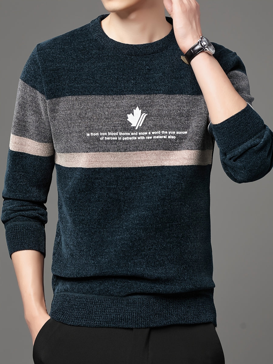 Men's Winter -Lined Thickened Pullover Sweater, Warm, Comfortable, and Casual - Cyan