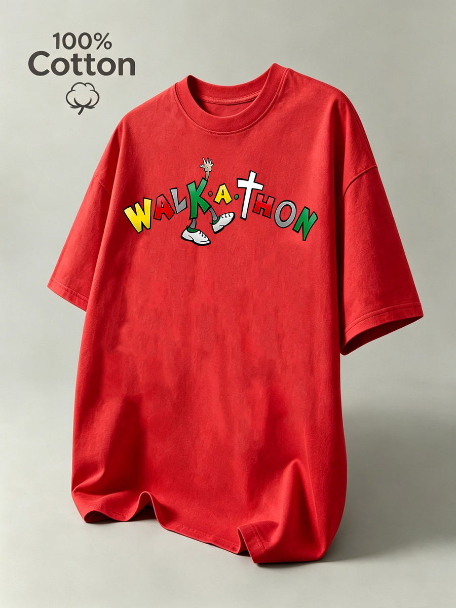 New Summer Cartoon Men's Casual Sport Fitness Pure Cotton Short-Sleeve Shirt, Moisture-Wicking and Sweat-Absorbing, Comfortable for Casual Streetwear and Outdoor Sports Fitness - Red