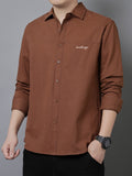 Men'S Long Sleeve Shirt with Lapel, Easy Letter Print Solid Color Hidden Single Pocket Casual Shirt, Washed Breathable Fabric, Spring/Autumn Commute Daily Wear Men'S Top, Inner And Outer Wear Multi-Color Available - Rust