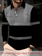 [Printed Design Non-Texture] 2026 New Men'S Casual Long Sleeve POLO Shirt, Black Gray Plaid Striped Design, Light Sports Fitness, Office Casual, All-Season Versatile, Long Sleeve, Spring/Autumn, Breathable And Cool, Soft And Skin-Friendly - Mixed colors