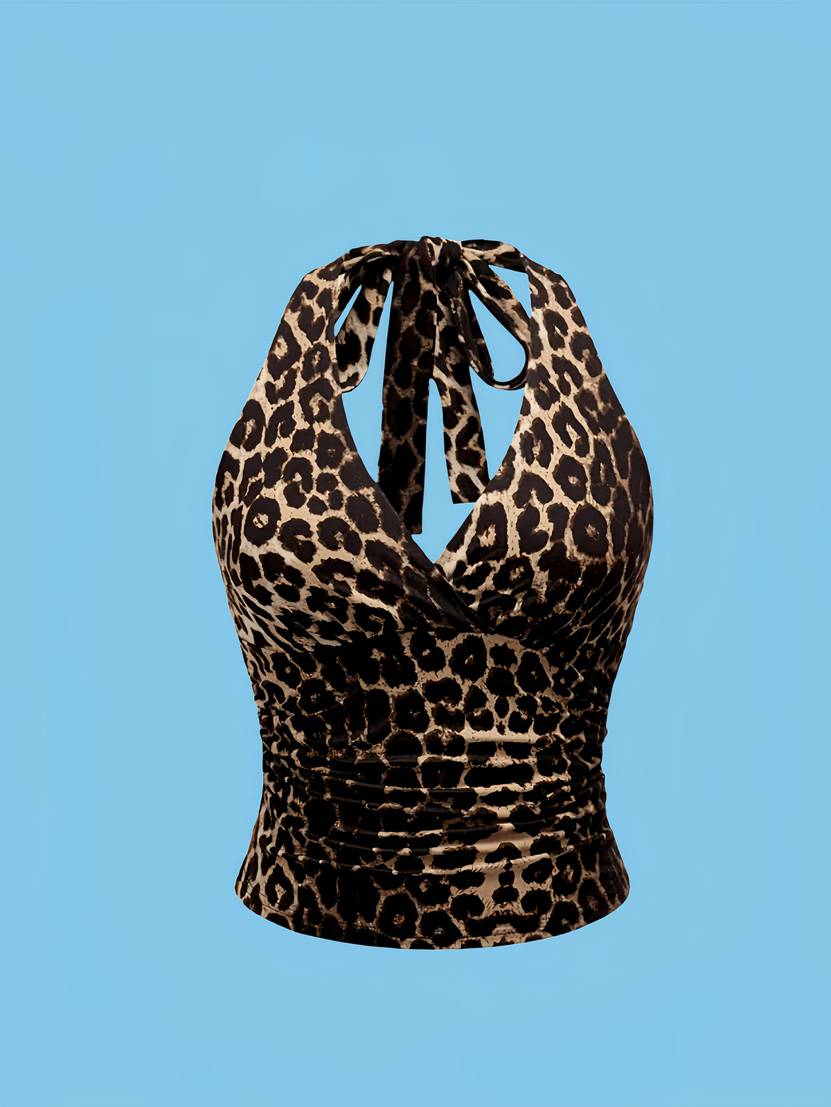 1pc Women'S Backless Halter Top - Elegant And Sexy, High-Stretch Sleeveless Casual Top, Leopard Print, Machine Washable, All-Season Versatile, Easy-Care Fabric, Chest-Enhancing Design - Suitable for Home Leisure, Couple Dates, And Beach Outings - Leopard Print