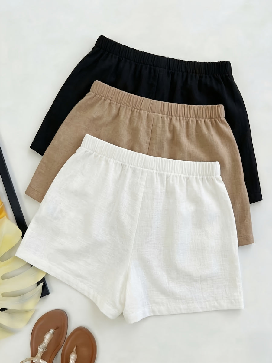 Cherry 3pcs Set Women's European and American Minimalist Style Solid Color Shorts, Semi-Sheer Transparent Fabric, Thin and Sheer Style, Lightweight Fabric, Summer Thin High-Waist Elastic Waistband Wide-Leg Boxer Briefs, Fashionable and Versatile S - Mixed colors