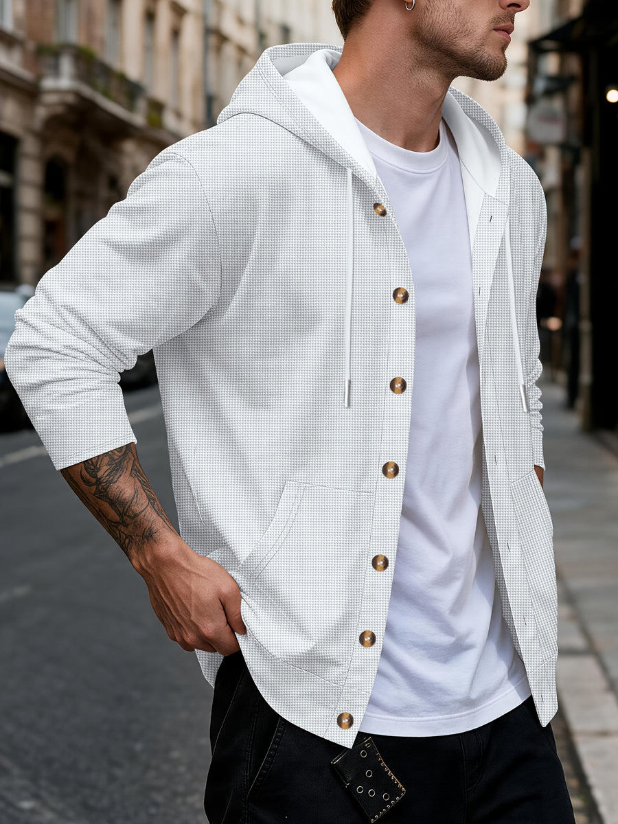 New Fall Winter Men'S Cardigan Hoodie - Button-Front Sporty Casual Sweatshirt, Soft And Comfortable, Versatile Streetwear Gentleman Top Winter Clothes for Men - White