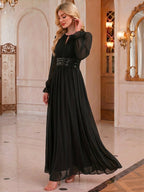 Fashionable Elegant Party Dress, Bridesmaid Dress, Sequined Ruffled Waist, Graceful And Elegant, Suitable for Weddings, Holidays, Afternoon Tea, Valentine'S Day, Wedding Parties - Black
