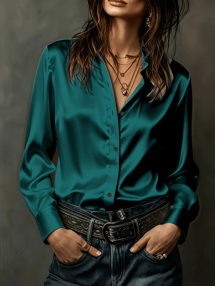 Women's All-Season Commuter Satin Shirt - Peacock Blue