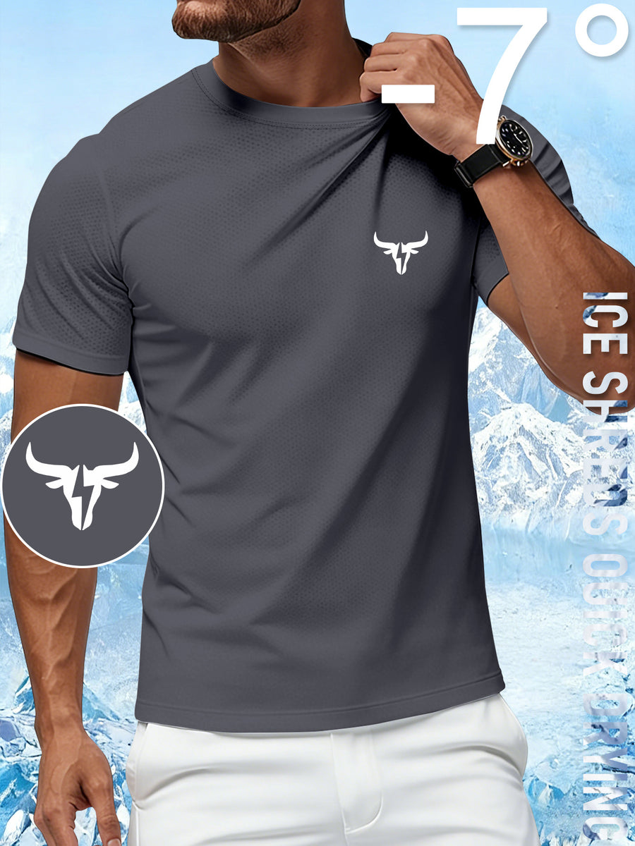 Men'S Ultra-Thin Performance Fitness T-Shirt with Bull Head Pattern, Suitable for Gym, Running, And Outdoor Activities, Breathable And Quick-Dry Round-Neck Sports Top - Dark Gray