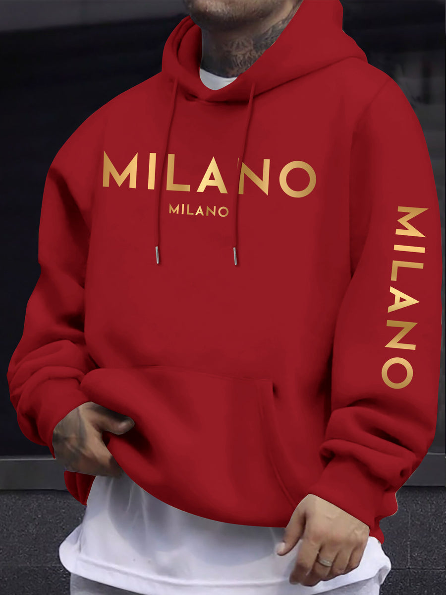 Fashion Casual Style Easy Gradient Letter Pattern Men'S Hoodie, Men'S Long Sleeve Hooded Sweatshirt - Red