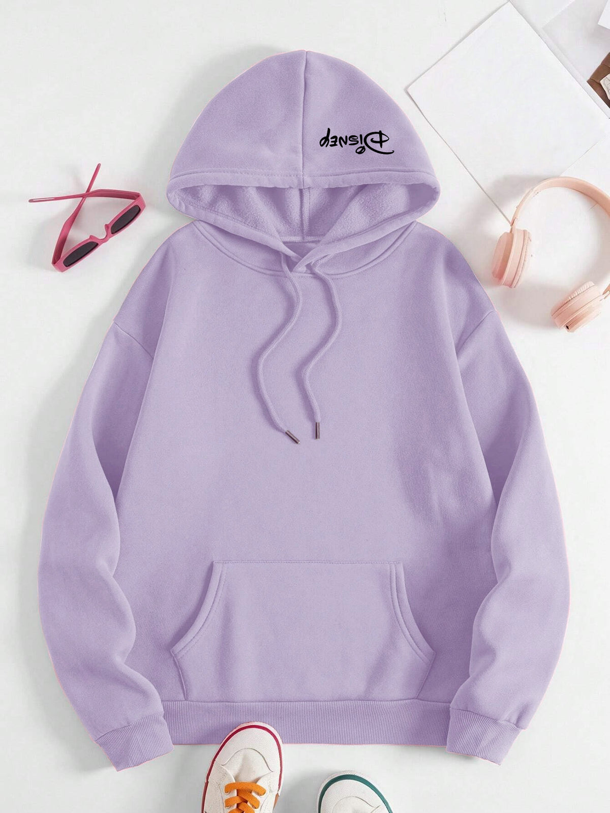 Disney Women Cute And Silly Angel Graphic Hooded Sweatshirt, Casual Fashion Jacket, Shirt Top, 2026 New Daily Versatile Autumn And Winter Women Clothing - Purple