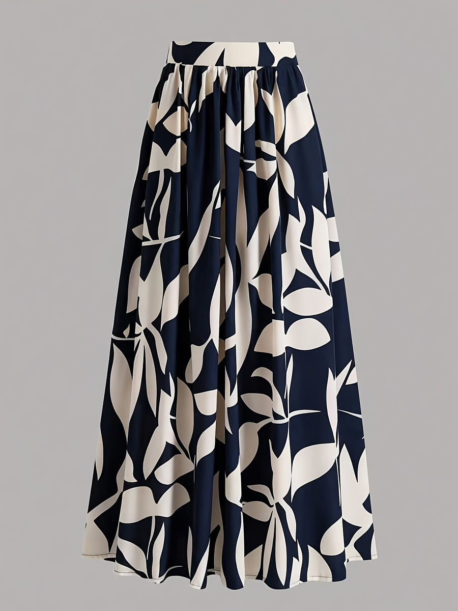 New Spring/Summer/Autumn Women's Printed High-Waist A-Line Skirt, Summer Vacation Dress - Navy Color