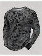Men'S Fashion Long Sleeve T-Shirt, Black And White Abstract Text Collage Print, Casual Wear, Trendy Design, Comfortable Fit [Print Design - No Texture] - Mixed colors