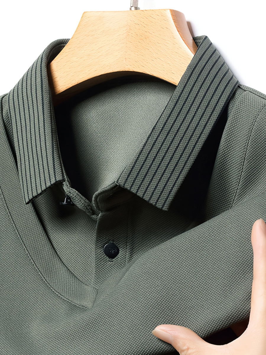 Men'S Shirt Collar Faux Two-Piece Polo Sweater, Suitable for Middle-Aged Men, Commute And Business Gatherings - SINBOS, Knit - Bean Green