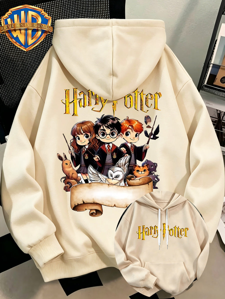Fashion Hip Hop Print Fashion Brand Casual Versatile Sports Drawstring Pocket Hooded Men'S Sweater, Men'S Autumn And Winter Cute Casual Style, Sports Style Fashion Loose Hoodie, Daily Casual Wear - Apricot