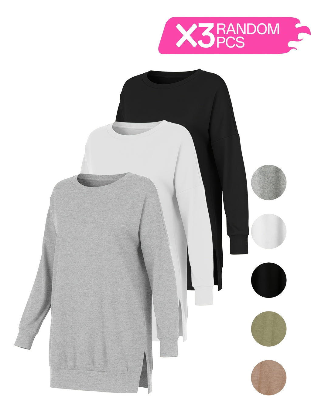 3pcs Random Color Women's Plus Size Loungewear Tops - 3PCS Random Color
