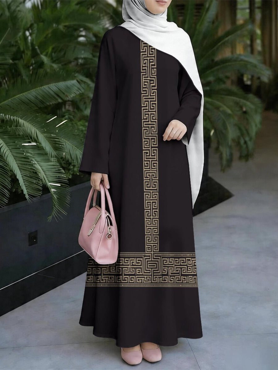 New Middle Eastern Style Muslim Elegant Robe, Featuring Middle Eastern Ethnic-style Prints and a Long Skirt Design, Suitable for Eid Al-Fitr and Eid Al-Adha. This Loose, Comfortable, and Breathable Long-sleeve Dress Is Perfect for Commuting - Mixed colors