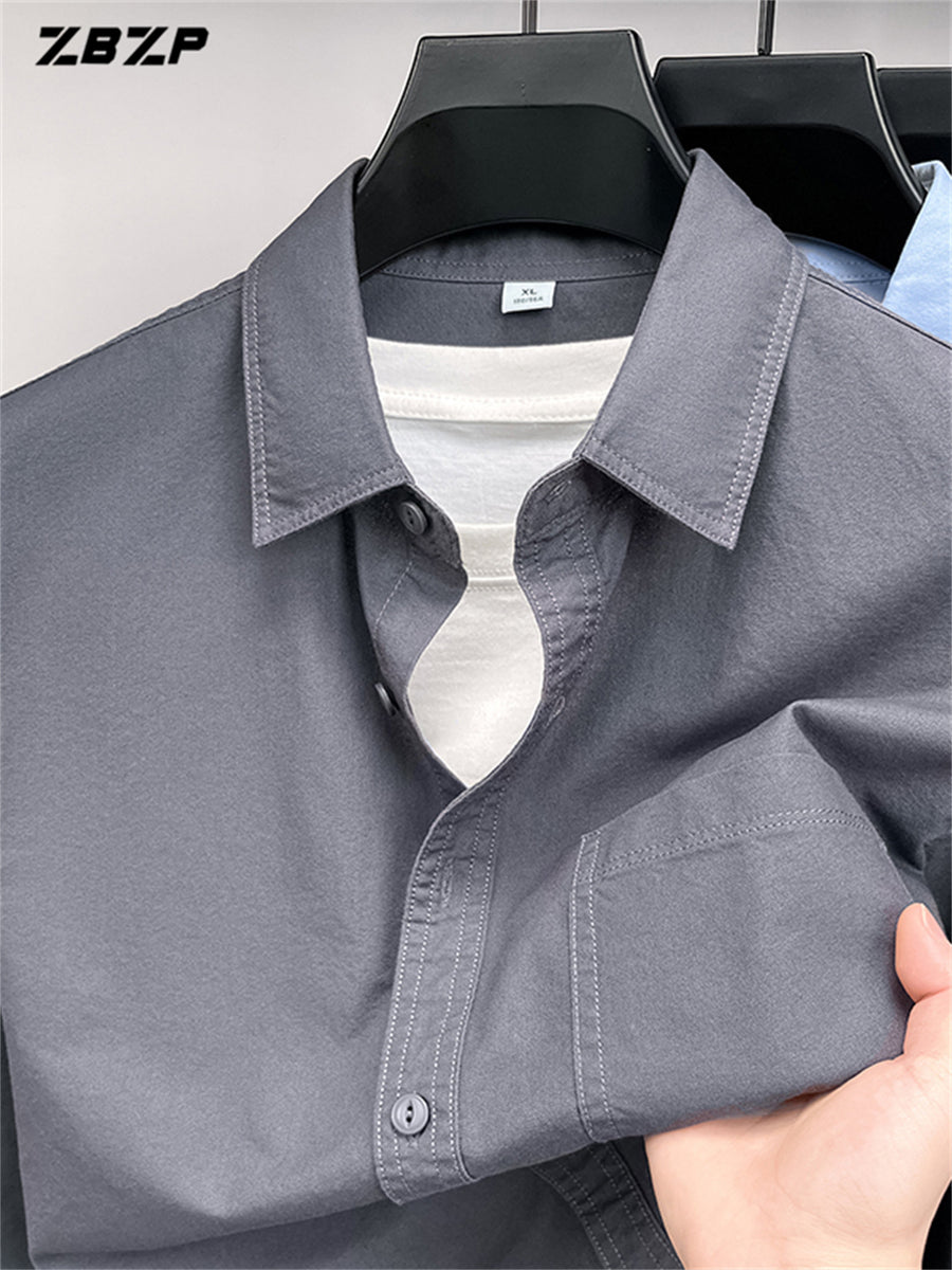 ZBZP New Spring/Autumn Men's Business Casual Long-Sleeve Shirt, Trendy and Versatile Dress Shirt YM - Ash-grey