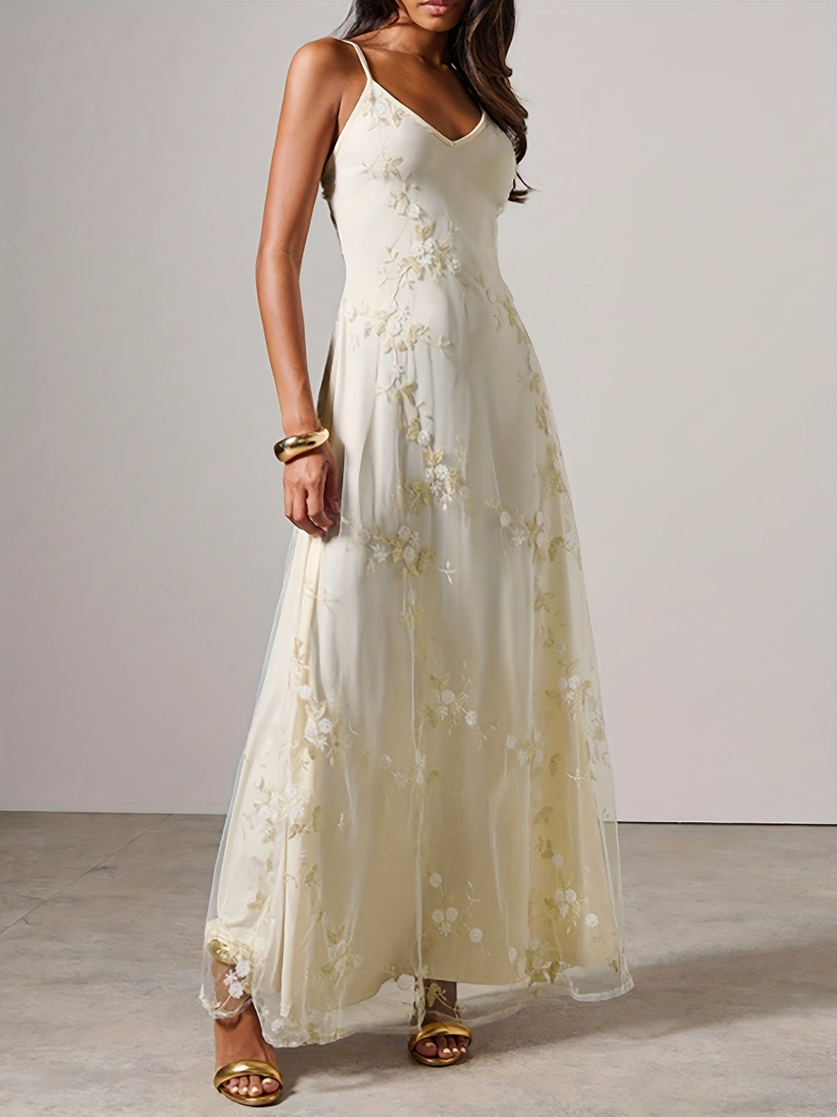 Mesh Embroidered Maxi Slip Dress Rehearsal Dinner Dress Summer Wedding Guest Dress Fall Wedding Guest Dress - White