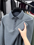 ZBZP Spring Autumn New Men'S Long Sleeve Polo Shirt Lapel Pullover Shirt Easy Business Casual High-End Breathable Long Sleeve T-Shirt Men'S Wear YF - Blue