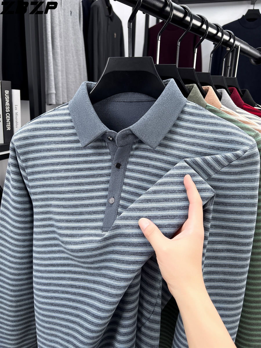 ZBZP Spring Autumn New Men'S Long Sleeve Polo Shirt Lapel Pullover Shirt Easy Business Casual High-End Breathable Long Sleeve T-Shirt Men'S Wear YF - Blue