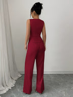 Sleeveless Elegant Vest And Women'S Pants Set, Summer Office Wear - Burgundy