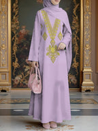 Women's Middle Eastern Style Muslim Elegant Robe Dress, Suitable for Malaysia, Arab Floral Long Robe, Loose Flared Long Sleeves, for Prayer, Visiting Family, Outings, and Gatherings, Lightweight and Smooth Non-Embroidered Design - Mixed colors