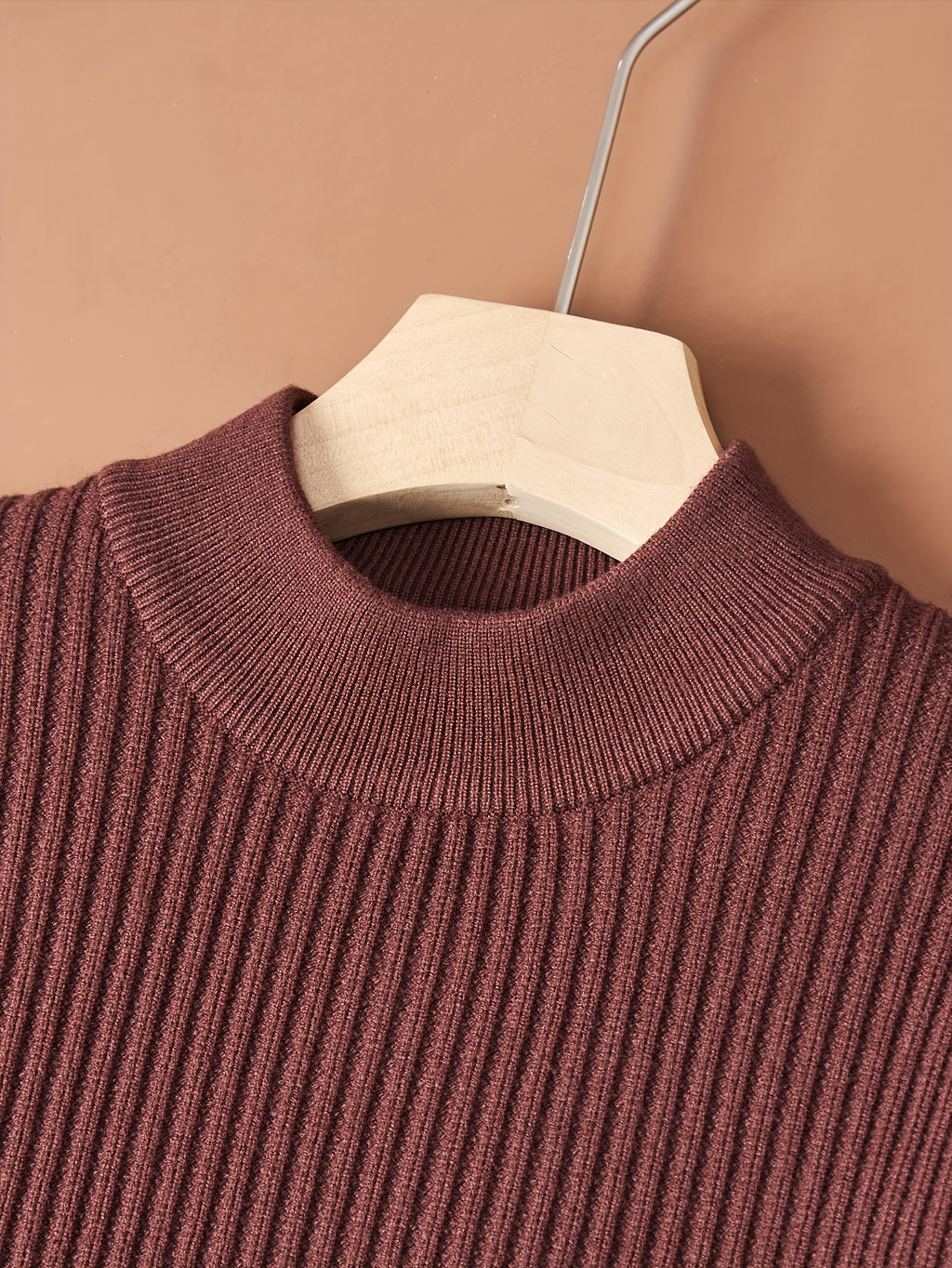 Tehan Men's Semi-High Neck Short Sleeve Knit Sweater, Thick Warm Half-Sleeve Knit Sweater for Spring, Autumn, and Winter, Can Be Worn Alone or as a Base Layer, Soft High-Quality Fabric for Skin-Friendly Wear, Heavy Craftsmanship with 3D Embossed - Coffee Color