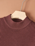 Tehan Men's Semi-High Neck Short Sleeve Knit Sweater, Thick Warm Half-Sleeve Knit Sweater for Spring, Autumn, and Winter, Can Be Worn Alone or as a Base Layer, Soft High-Quality Fabric for Skin-Friendly Wear, Heavy Craftsmanship with 3D Embossed - Coffee Color