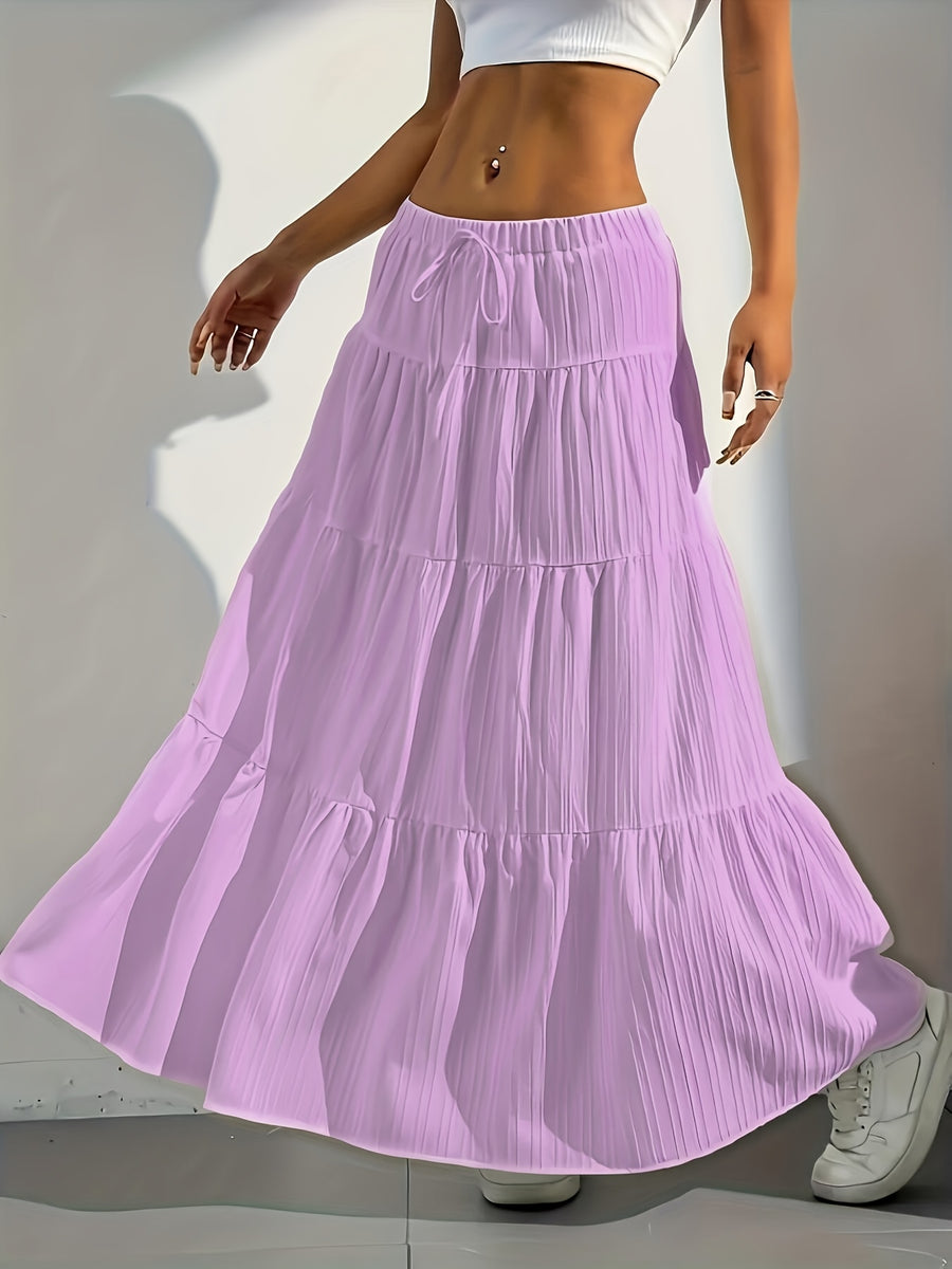 Elegant Style 2025 Western Cross-Border Women'S New Solid Color Half Skirt with Tie-Back Flared Skirt Loose Half Skirt Women - Violet
