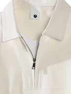 Summer Men'S Top, Solid Color Zipper Placket, Casual Lapel Polo Shirt - White Apricot