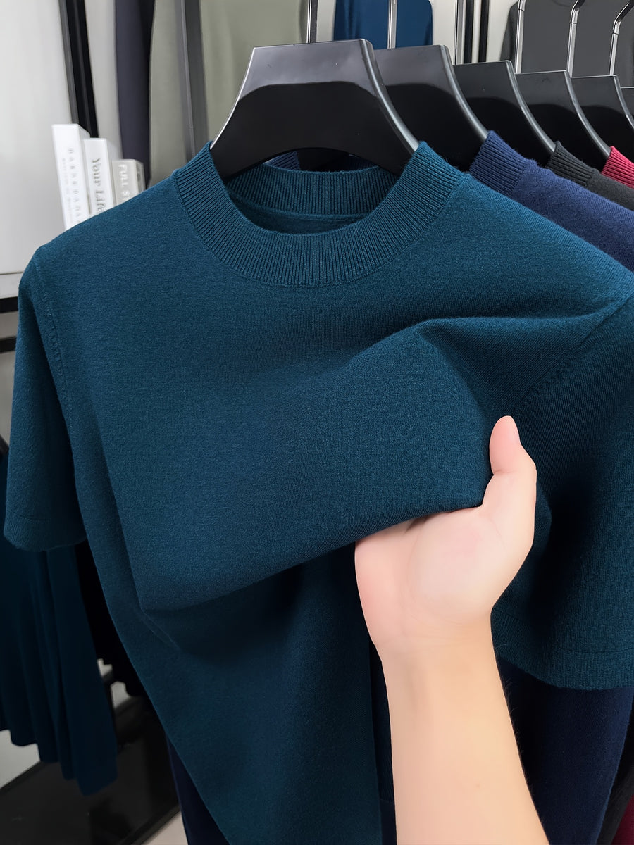Men'S Summer Short-Sleeve Knit Top, Classic Round Neck Easy Solid Color Design, Breathable And Moisture-Wicking, Fashionable And Versatile in Multiple Colors, Suitable for Casual And Athletic Wear - Night Orchid