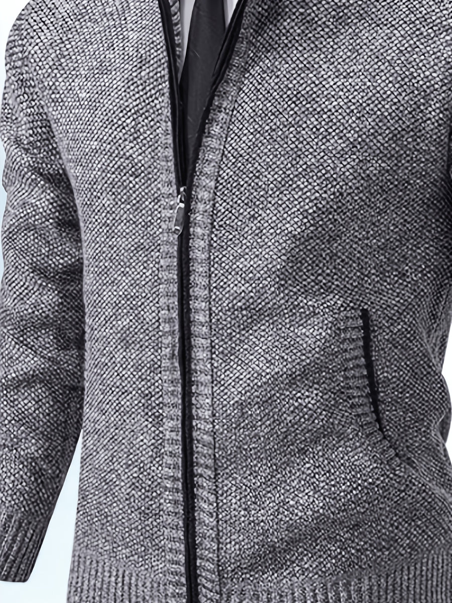 Single Casual Knitted Jacket with Stand-Up Collar And Smooth Zipper, Comfortable And Loose Retro Style, Versatile And Durable for Upper Body. (Includes Jacket) - Light Grey