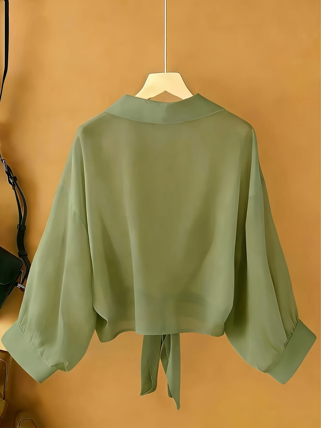 New Batwing Cardigan Short Casual Chiffon Shawl, Sunscreen Breathable Solid Color Women'S Shirt - Olive Green
