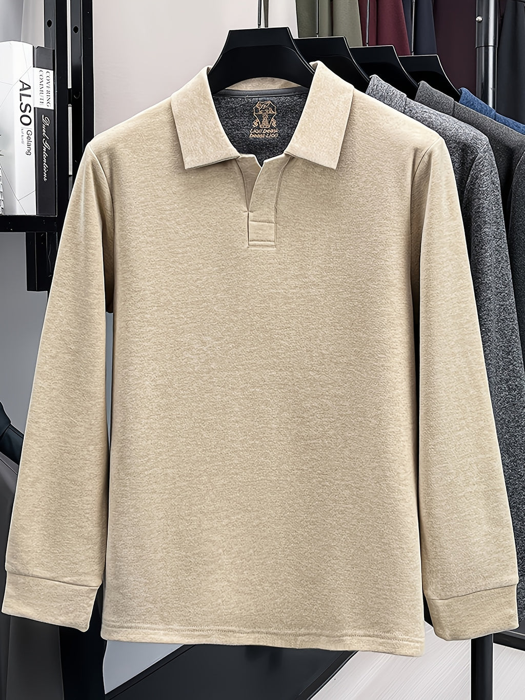 New Autumn/Winter Men's POIO Shirt, Fashionable Casual Long-Sleeve Men's Apparel - Khaki