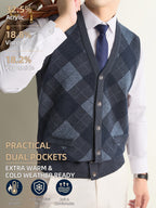 New Autumn/Winter Men's Knitted Vest with V-Neck, Tie Pockets, and Rhombus Pattern Design. Warm, Cold-Resistant, Soft, and Comfortable Sweater Vest. Simple, Elegant, and Versatile, Suitable for Daily, Business, Casual, and Camping Wear. The First - Dark Gray